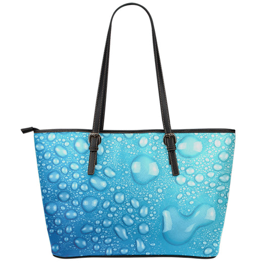 Water Drops Print Leather Tote Bag