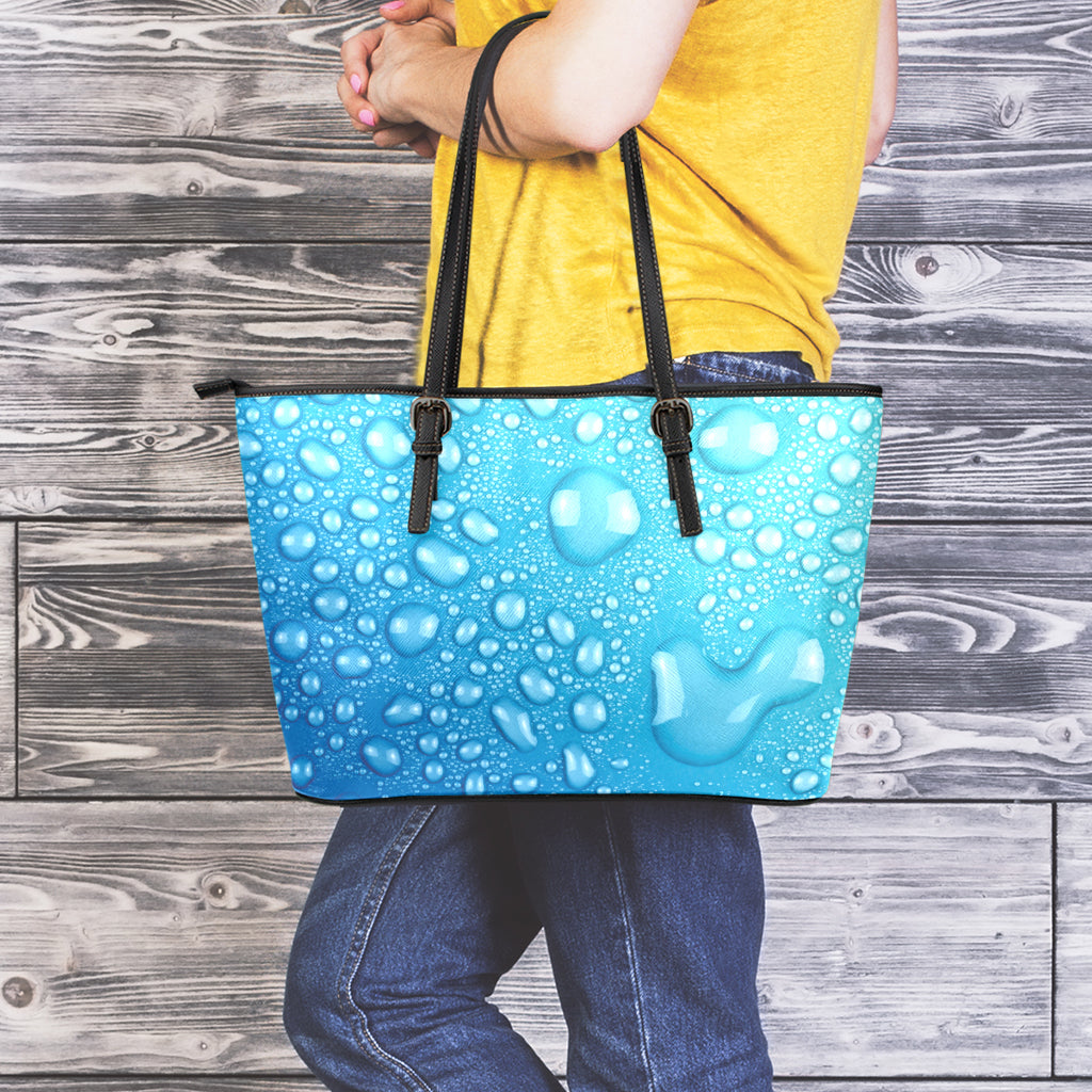 Water Drops Print Leather Tote Bag