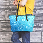 Water Drops Print Leather Tote Bag