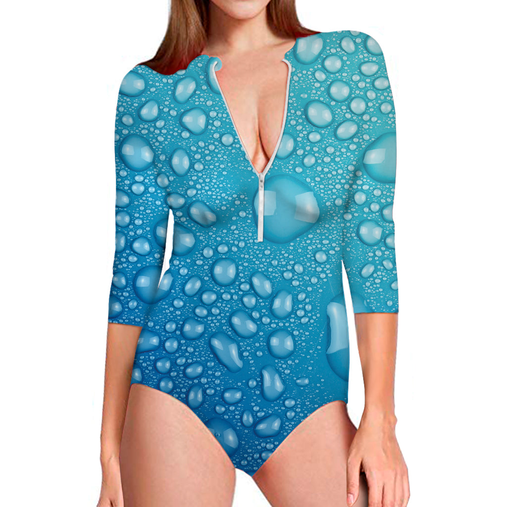 Water Drops Print Long Sleeve Swimsuit