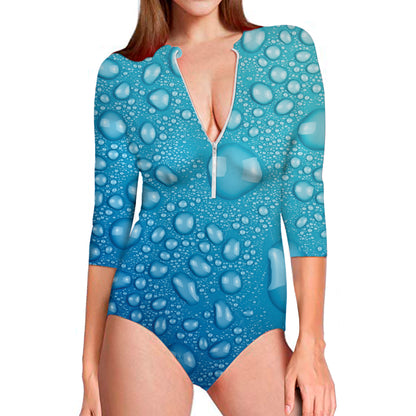 Water Drops Print Long Sleeve Swimsuit