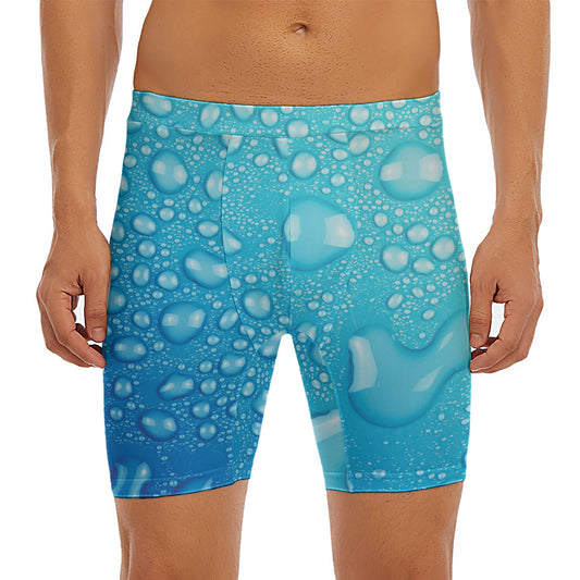 Water Drops Print Men's Long Boxer Briefs