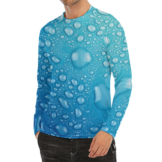 Water Drops Print Men's Long Sleeve Rash Guard