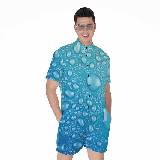 Water Drops Print Men's Rompers
