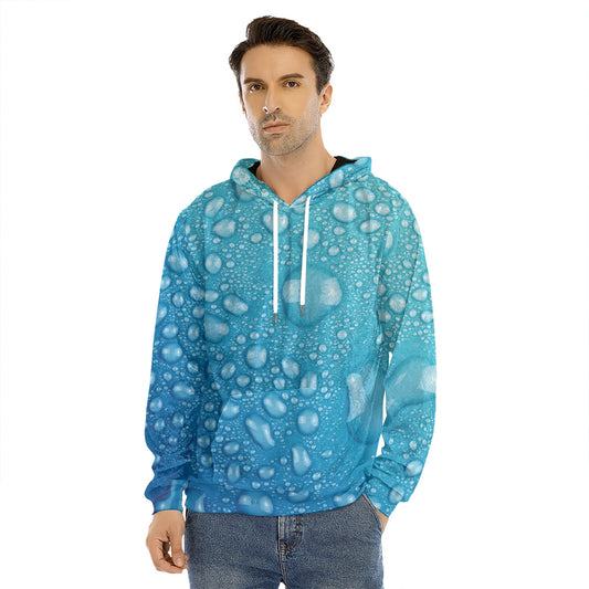 Water Drops Print Men's Velvet Pullover Hoodie