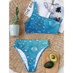 Water Drops Print One Shoulder Bikini Top
