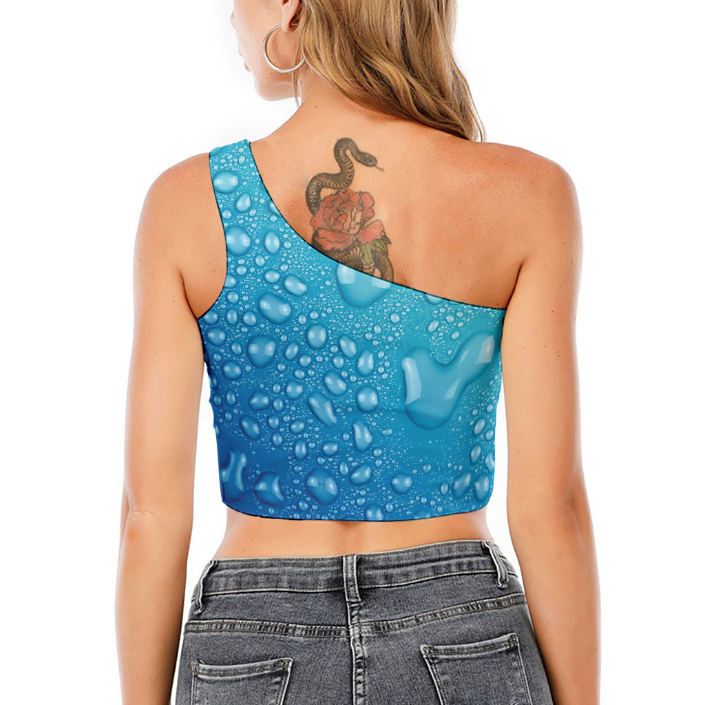 Water Drops Print One Shoulder Crop Top