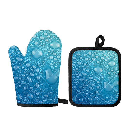 Water Drops Print Oven Mitt And Pot Holder Set