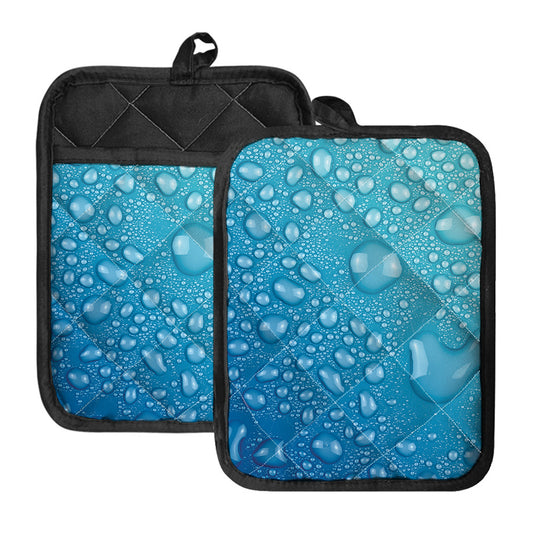 Water Drops Print Pot Holders With Pocket