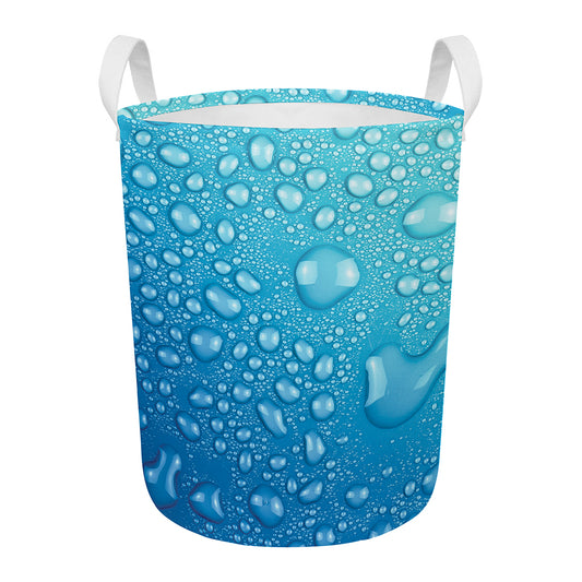 Water Drops Print Round Laundry Basket
