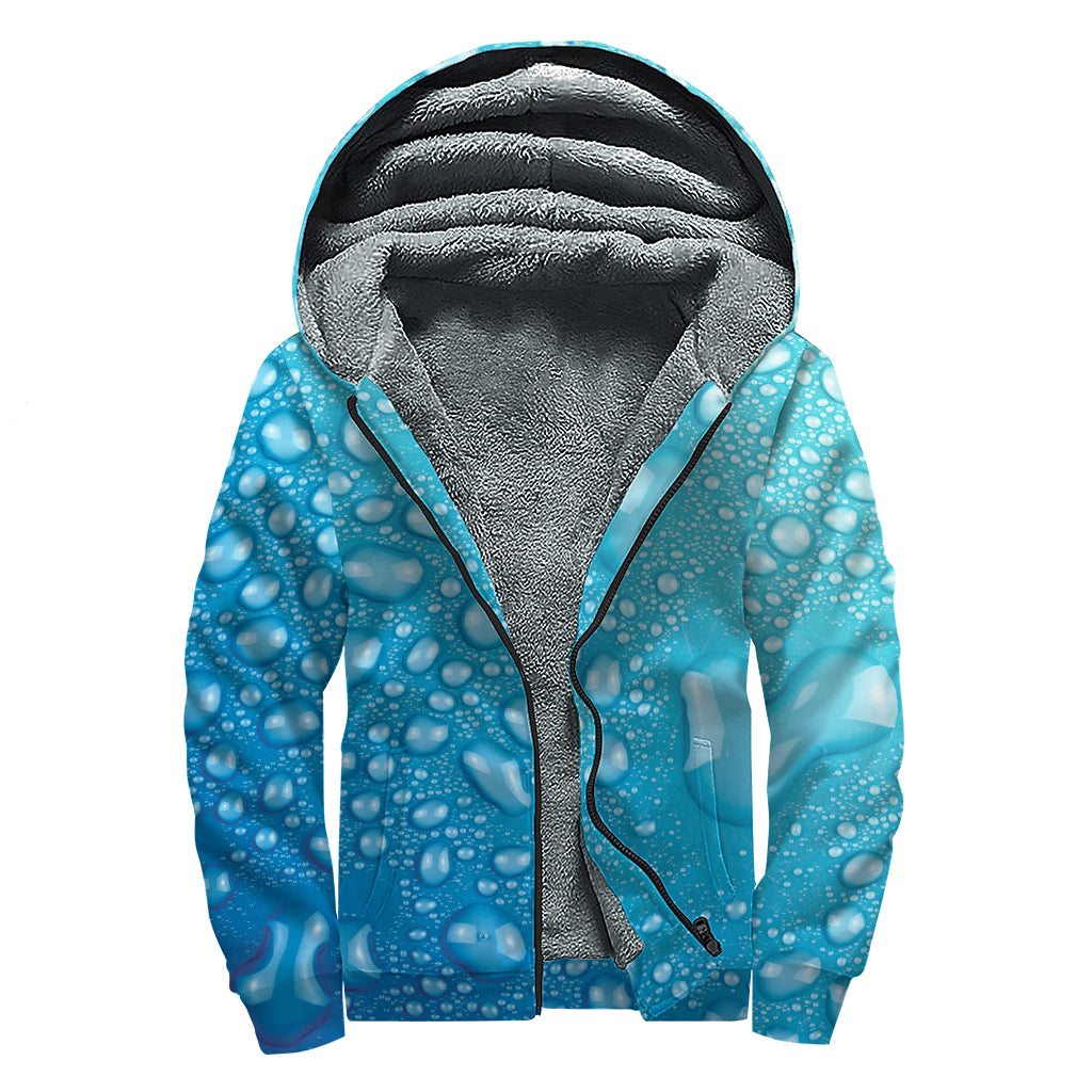 Water Drops Print Sherpa Lined Zip Up Hoodie