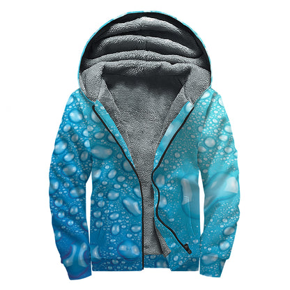 Water Drops Print Sherpa Lined Zip Up Hoodie