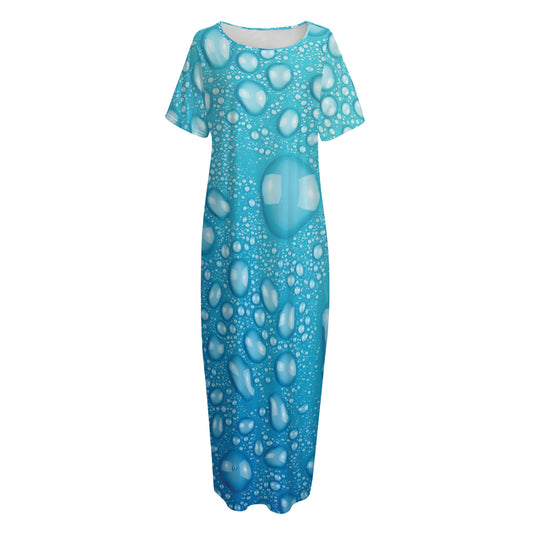 Water Drops Print Short Sleeve Long Nightdress