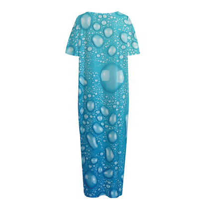 Water Drops Print Short Sleeve Long Nightdress