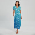 Water Drops Print Short Sleeve Maxi Dress