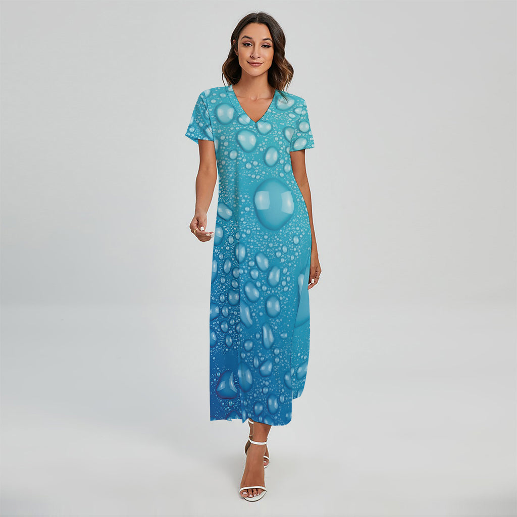 Water Drops Print Short Sleeve Maxi Dress