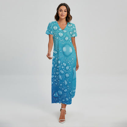 Water Drops Print Short Sleeve Maxi Dress