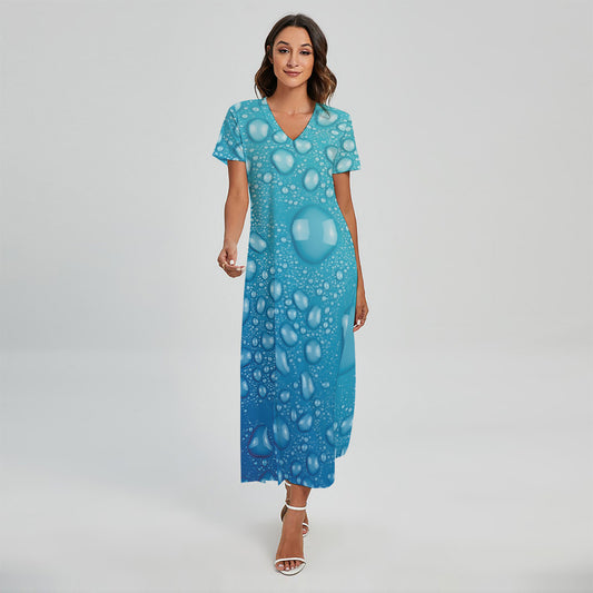 Water Drops Print Short Sleeve Maxi Dress