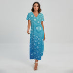 Water Drops Print Short Sleeve Maxi Dress