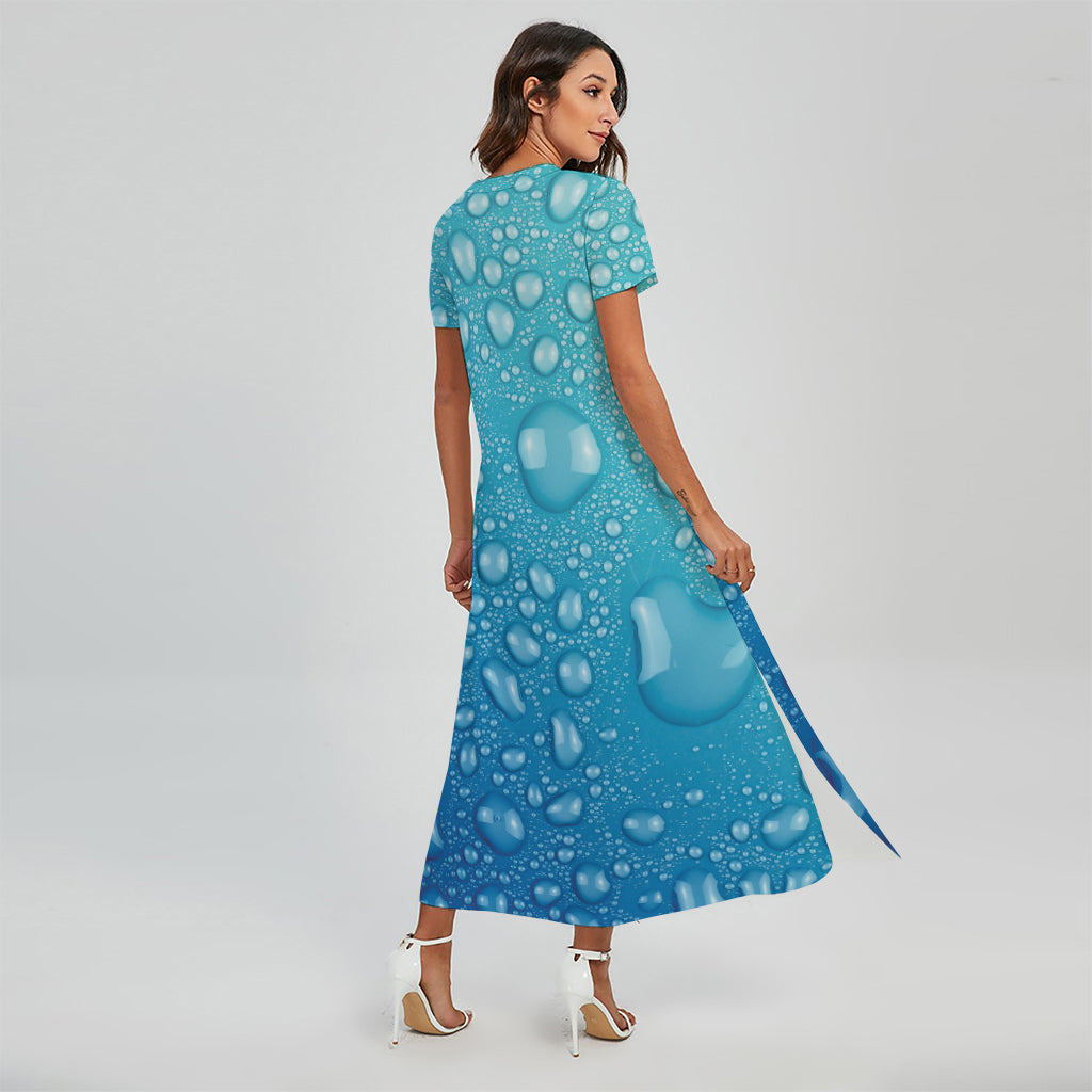 Water Drops Print Short Sleeve Maxi Dress