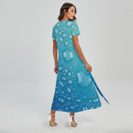 Water Drops Print Short Sleeve Maxi Dress