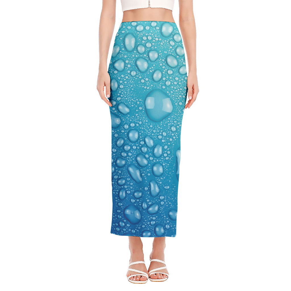 Water Drops Print Side Slit Maxi Skirt