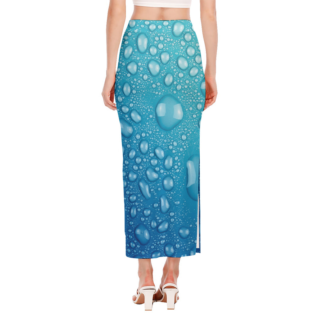 Water Drops Print Side Slit Maxi Skirt