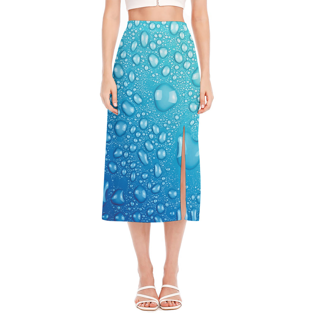 Water Drops Print Side Slit Midi Skirt