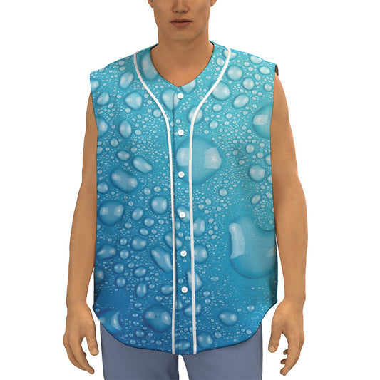 Water Drops Print Sleeveless Baseball Jersey