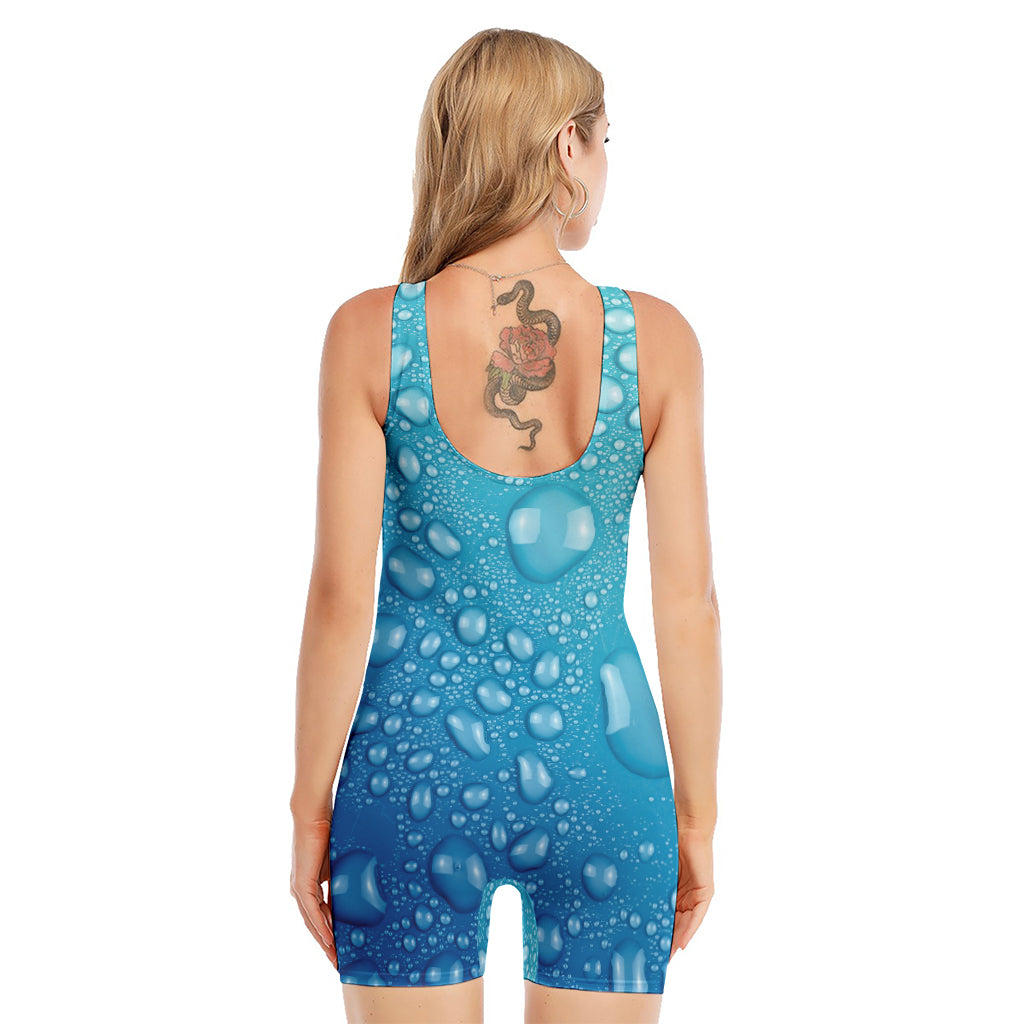 Water Drops Print Sleeveless One Piece Swimsuit
