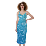 Water Drops Print Slim Fit Midi Cami Dress