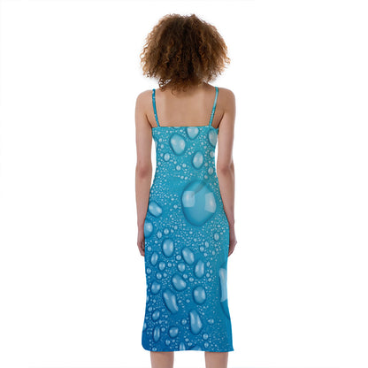 Water Drops Print Slim Fit Midi Cami Dress