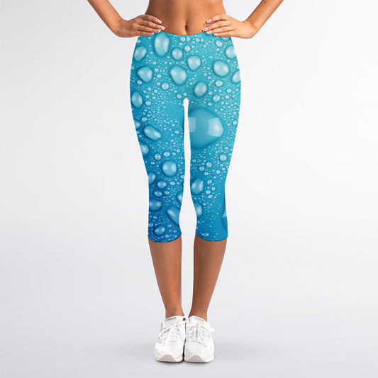 Water Drops Print Women's Capri Leggings
