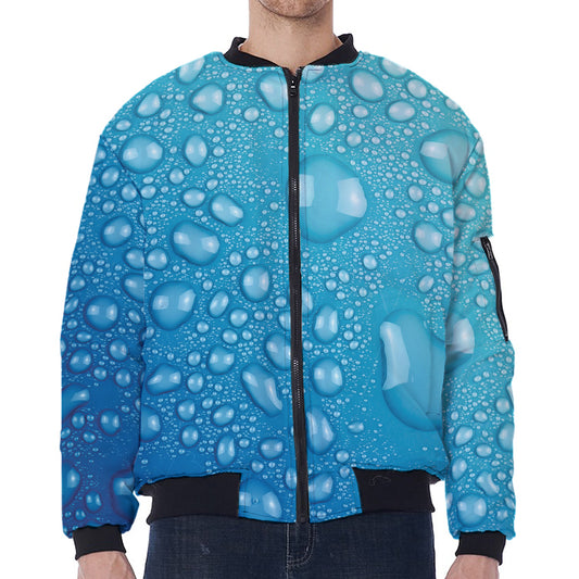 Water Drops Print Zip Sleeve Bomber Jacket