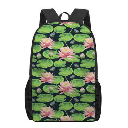 Water Lily Flower Pattern Print 17 Inch Backpack