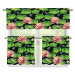 Water Lily Flower Pattern Print 3 Piece Kitchen Curtains