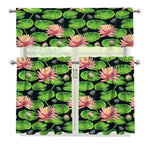 Water Lily Flower Pattern Print 3 Piece Kitchen Curtains