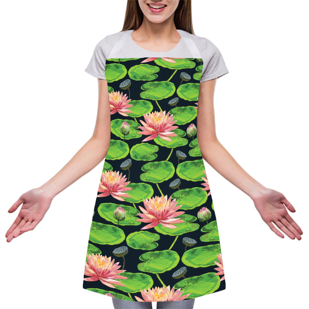 Water Lily Flower Pattern Print Adjustable Apron