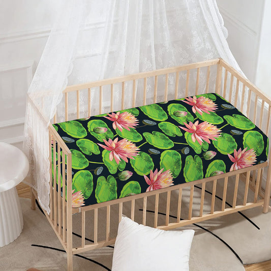 Water Lily Flower Pattern Print Baby Crib Sheet