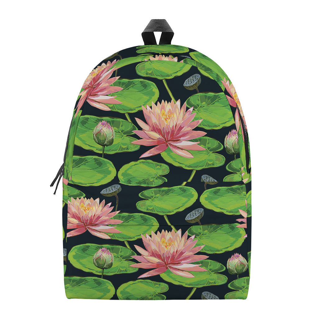 Water Lily Flower Pattern Print Backpack