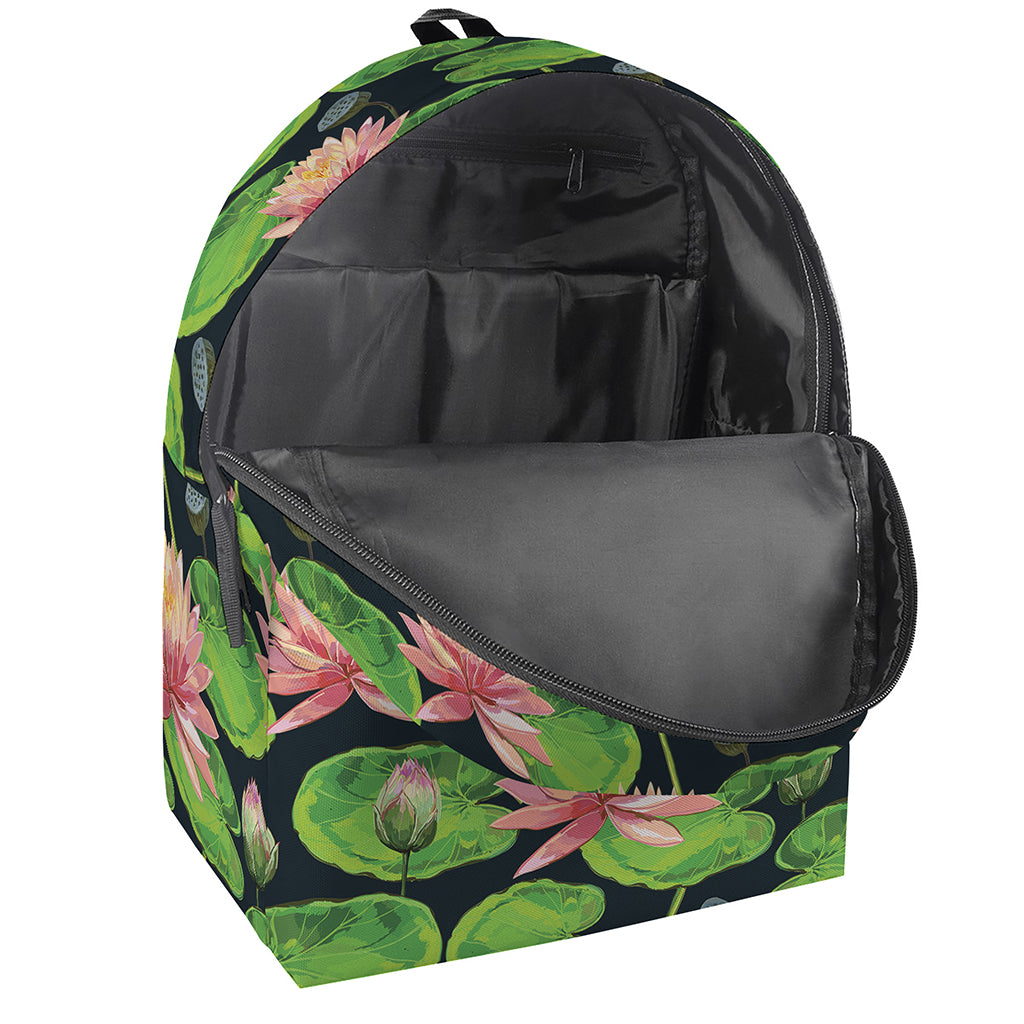 Water Lily Flower Pattern Print Backpack