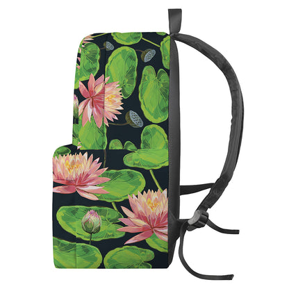 Water Lily Flower Pattern Print Backpack