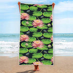 Water Lily Flower Pattern Print Beach Towel
