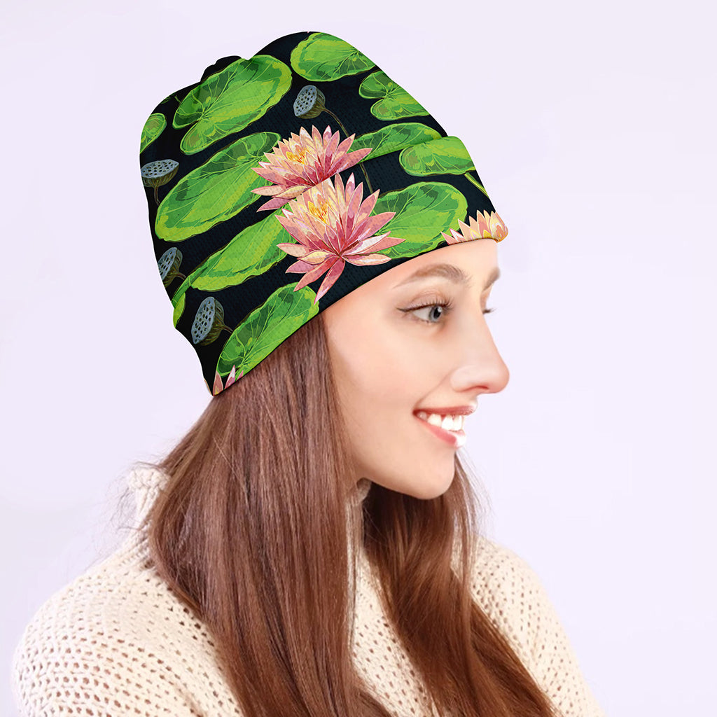Water Lily Flower Pattern Print Beanie