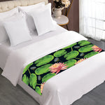 Water Lily Flower Pattern Print Bed Runner