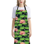 Water Lily Flower Pattern Print Bib Apron With Pocket