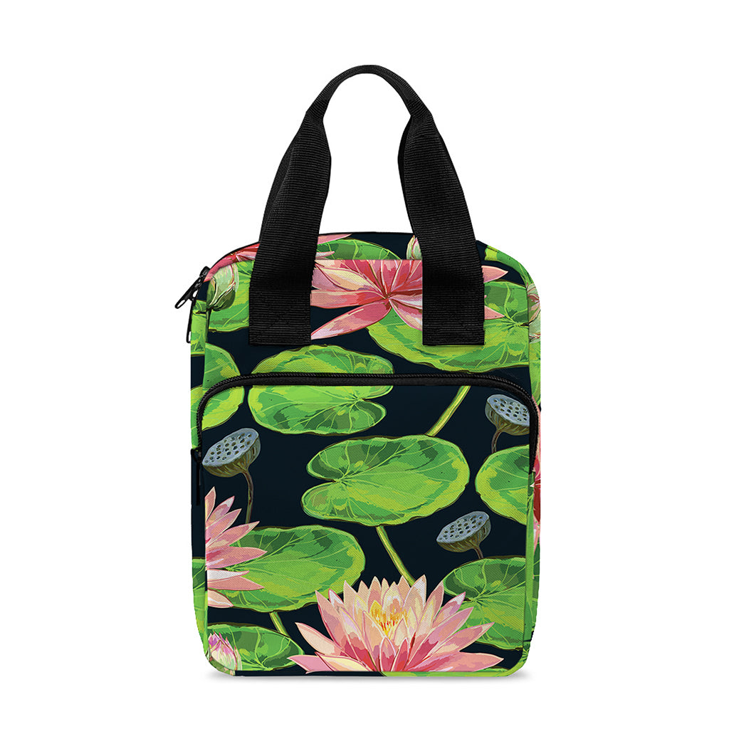 Water Lily Flower Pattern Print Bible Tote Bag