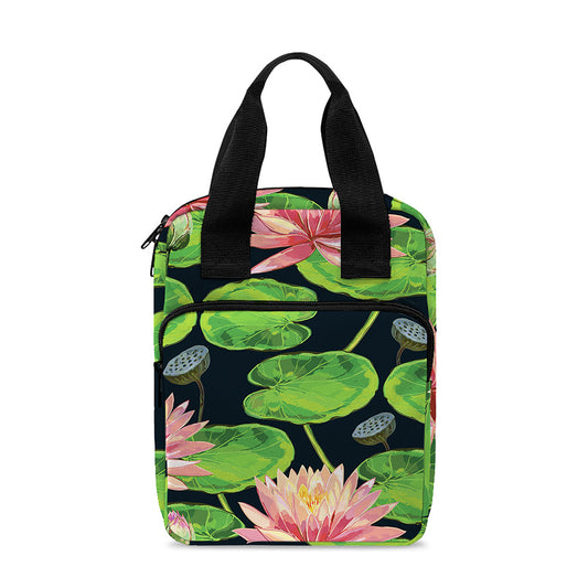 Water Lily Flower Pattern Print Bible Tote Bag