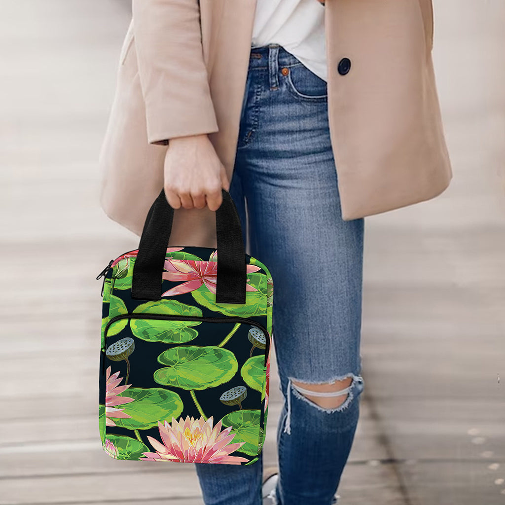 Water Lily Flower Pattern Print Bible Tote Bag