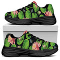 Water Lily Flower Pattern Print Black Chunky Shoes